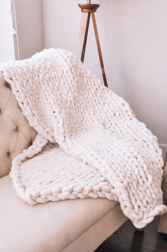 Ivory Chunky Knitted Chenille Throw Blanket