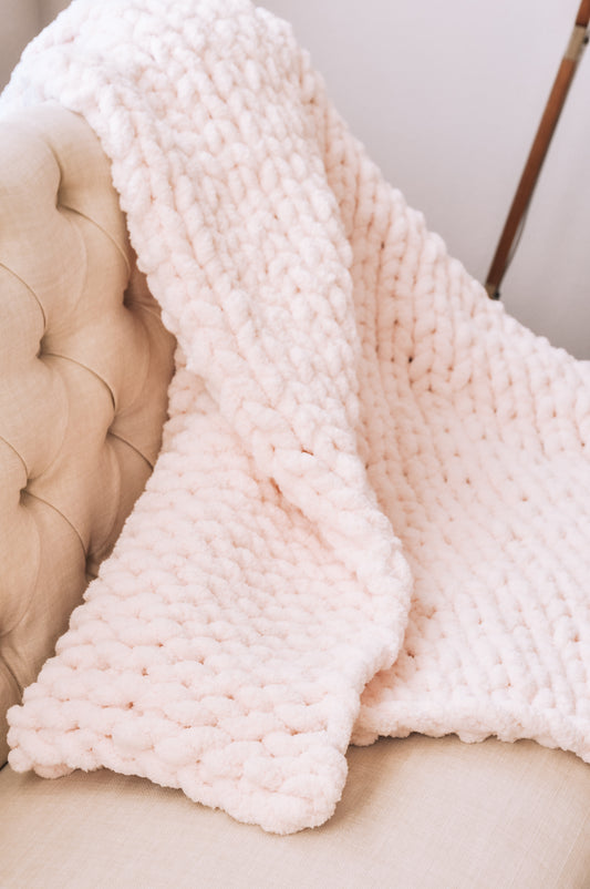 Blush Chunky Knitted Chenille Throw Blanket