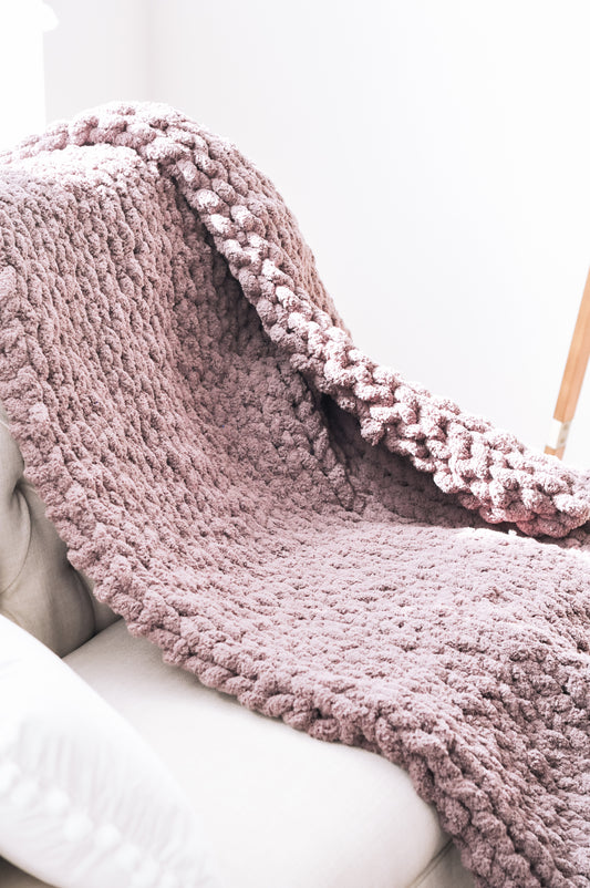 French Lilac Chunky Knitted Chenille Throw Blanket