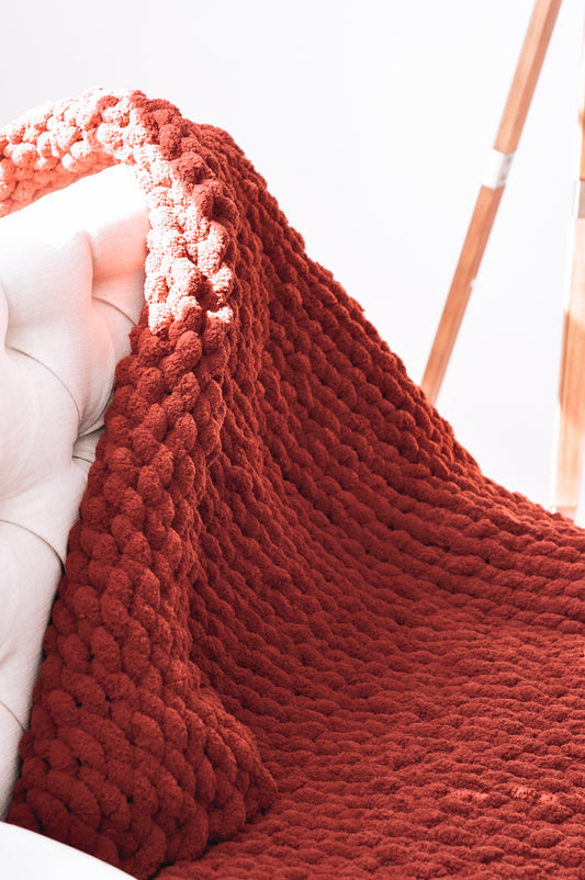Cranberry Chunky Knitted Chenille Throw Blanket
